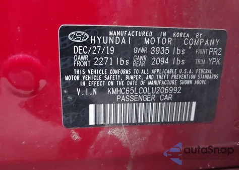 2020 Hyundai Ioniq Hybrid Blue из США, поврежденный, VIN KMHC65LC0LU206992